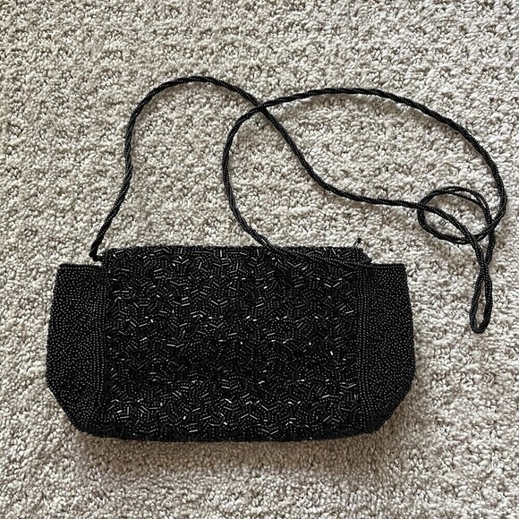 Inge Christopher Black Beaded Handbag Evening Wedding Formal Crossbody Vintage - Picture 4 of 6